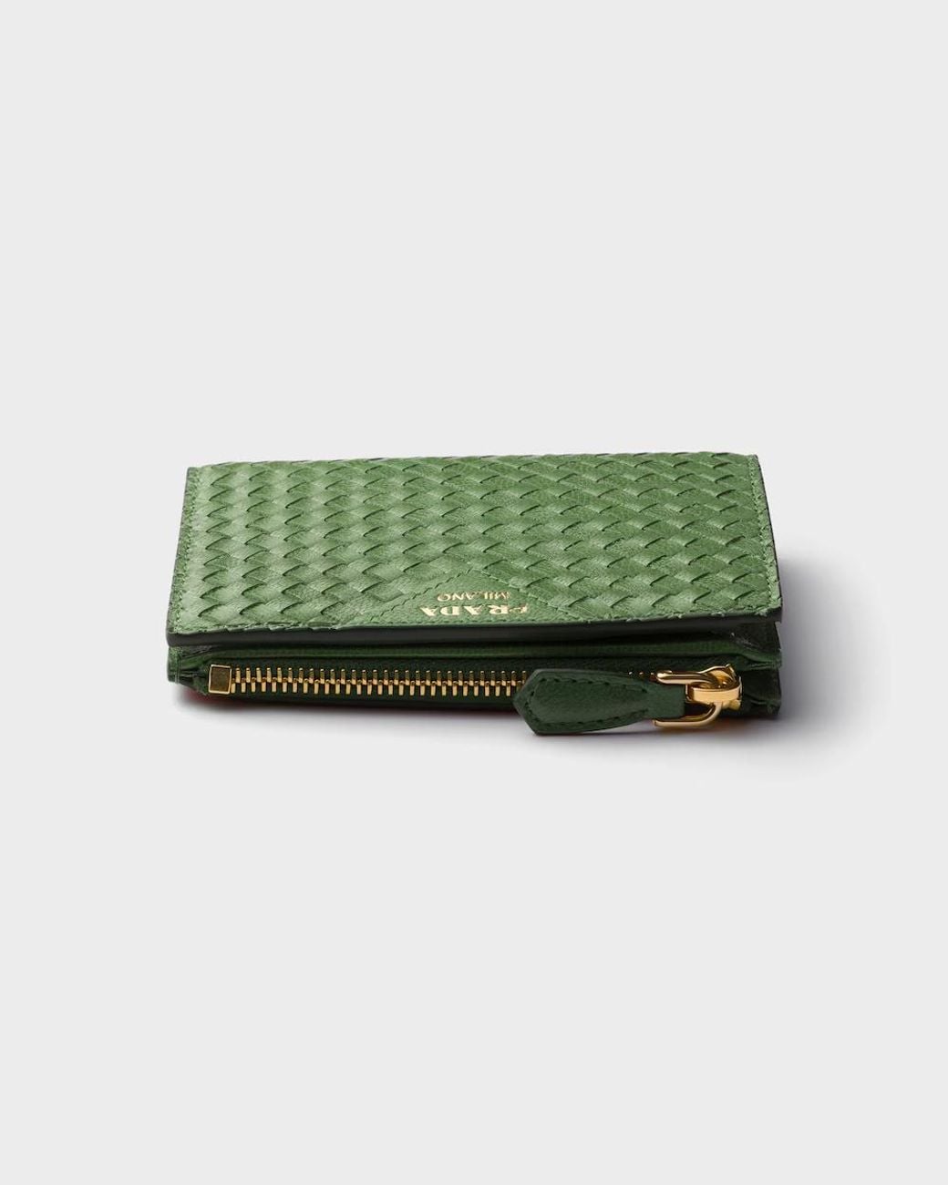Prada Green Small Woven Madras Leather Wallet