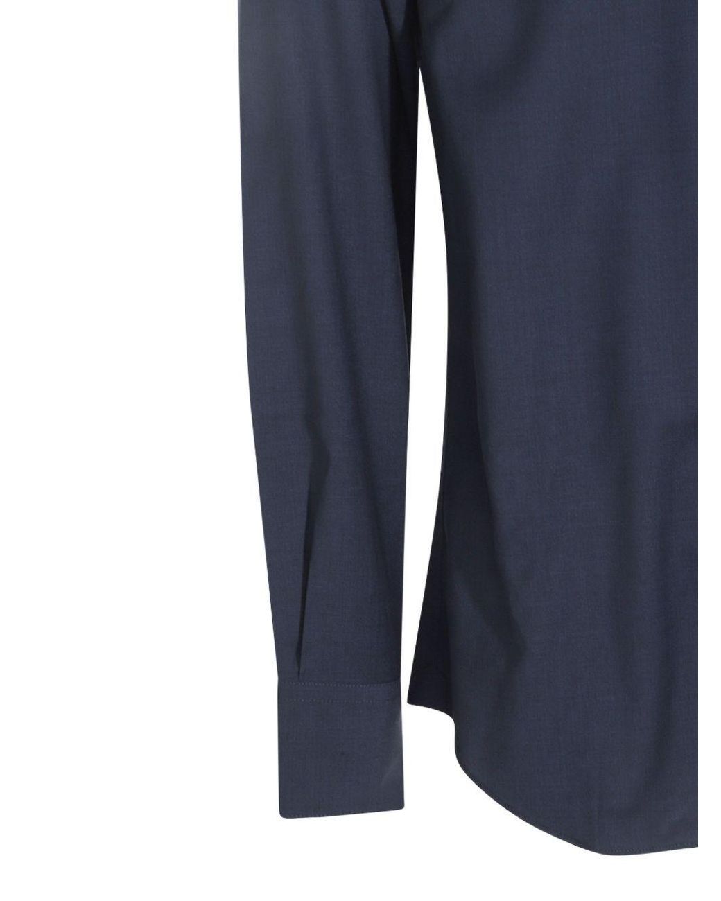Brunello Cucinelli Blue Curved Hem Shirt for men