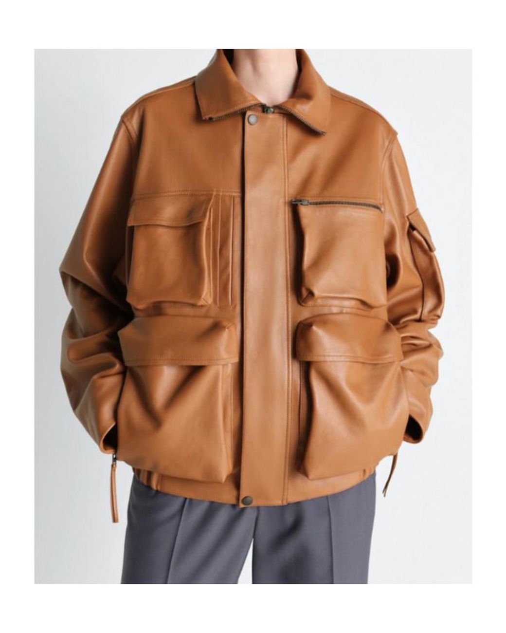 Lemaire Brown Multipocket Leather Jacket for men