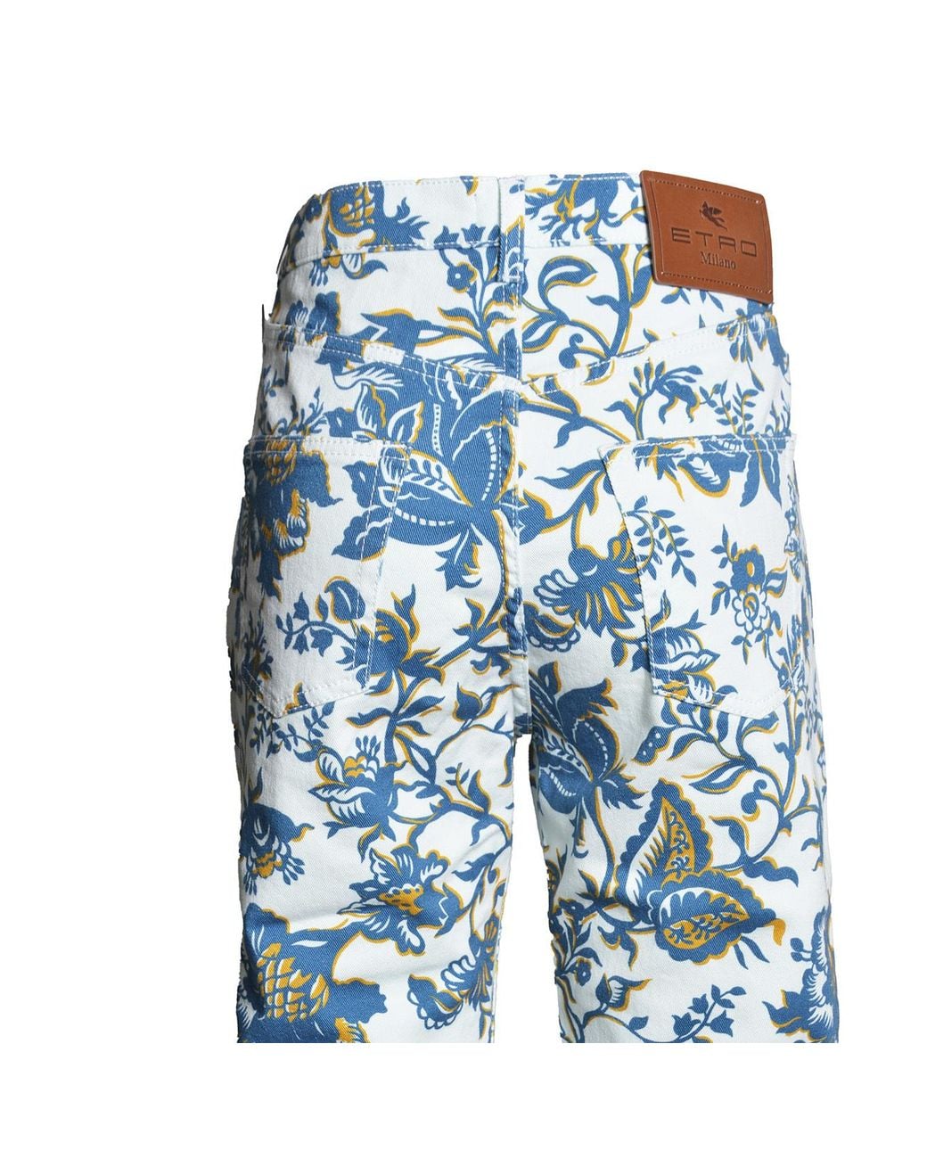 Etro Blue Floral-Printed Straight-Leg Jeans