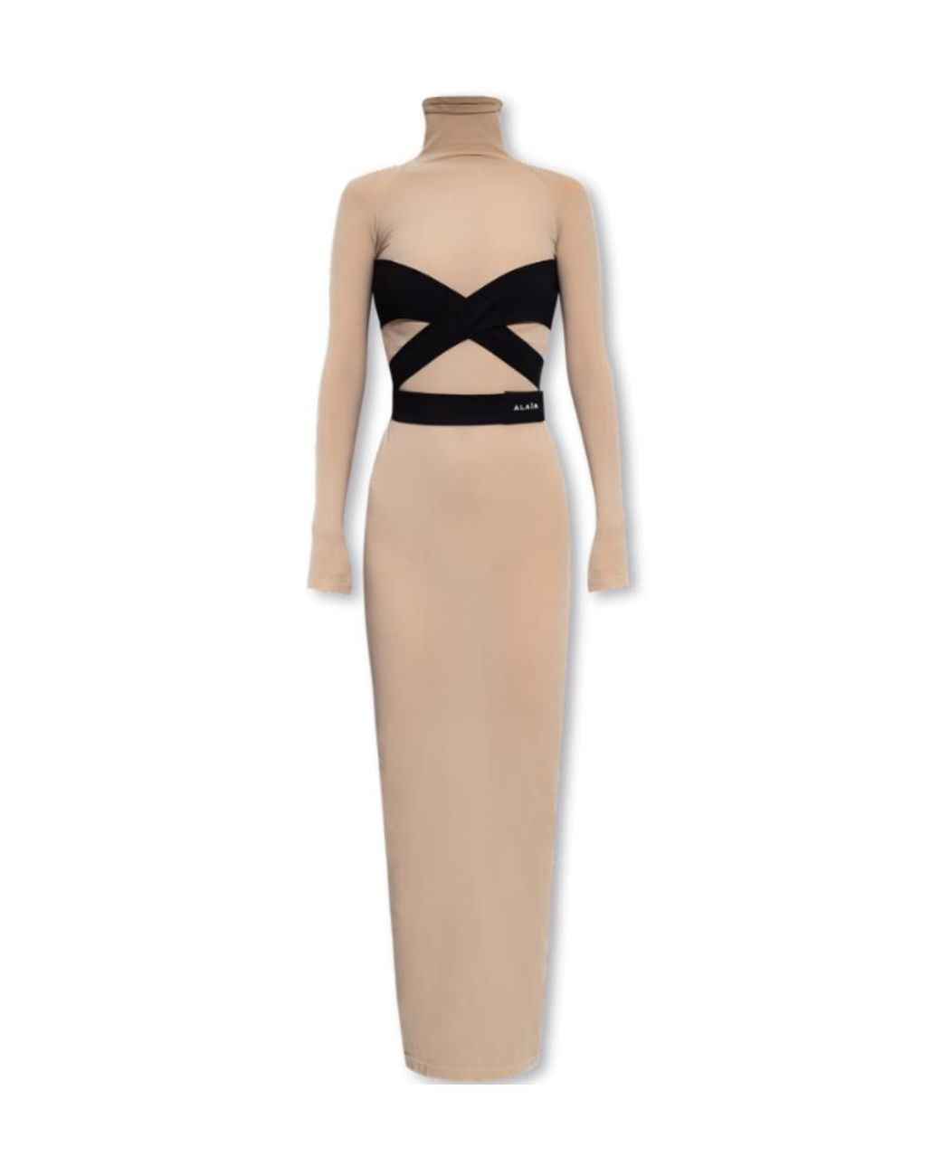 Alaïa Natural Alaïa Logo Embroidered Long-Sleeved Midi Dress