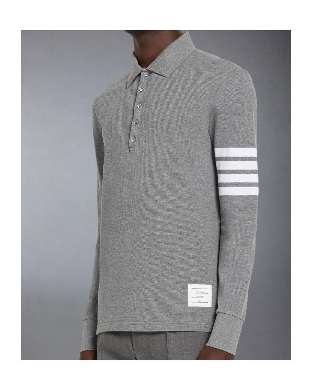 Thom Browne Gray 4-Bar Long-Sleeve Polo Shirt for men