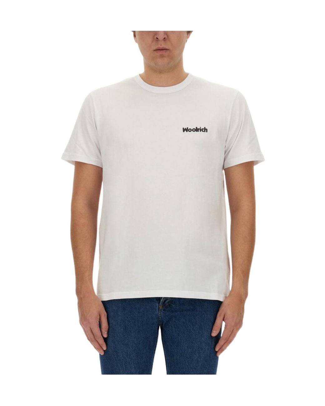 Woolrich White Logo Detailed Crewneck T-Shirt for men