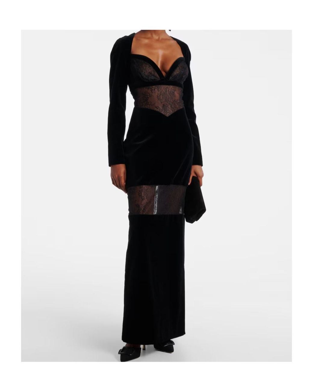 Nina Ricci Black Velvet And Lace Gown