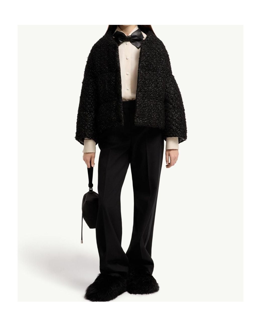 Moncler Black Wool Blend Tweed Cape