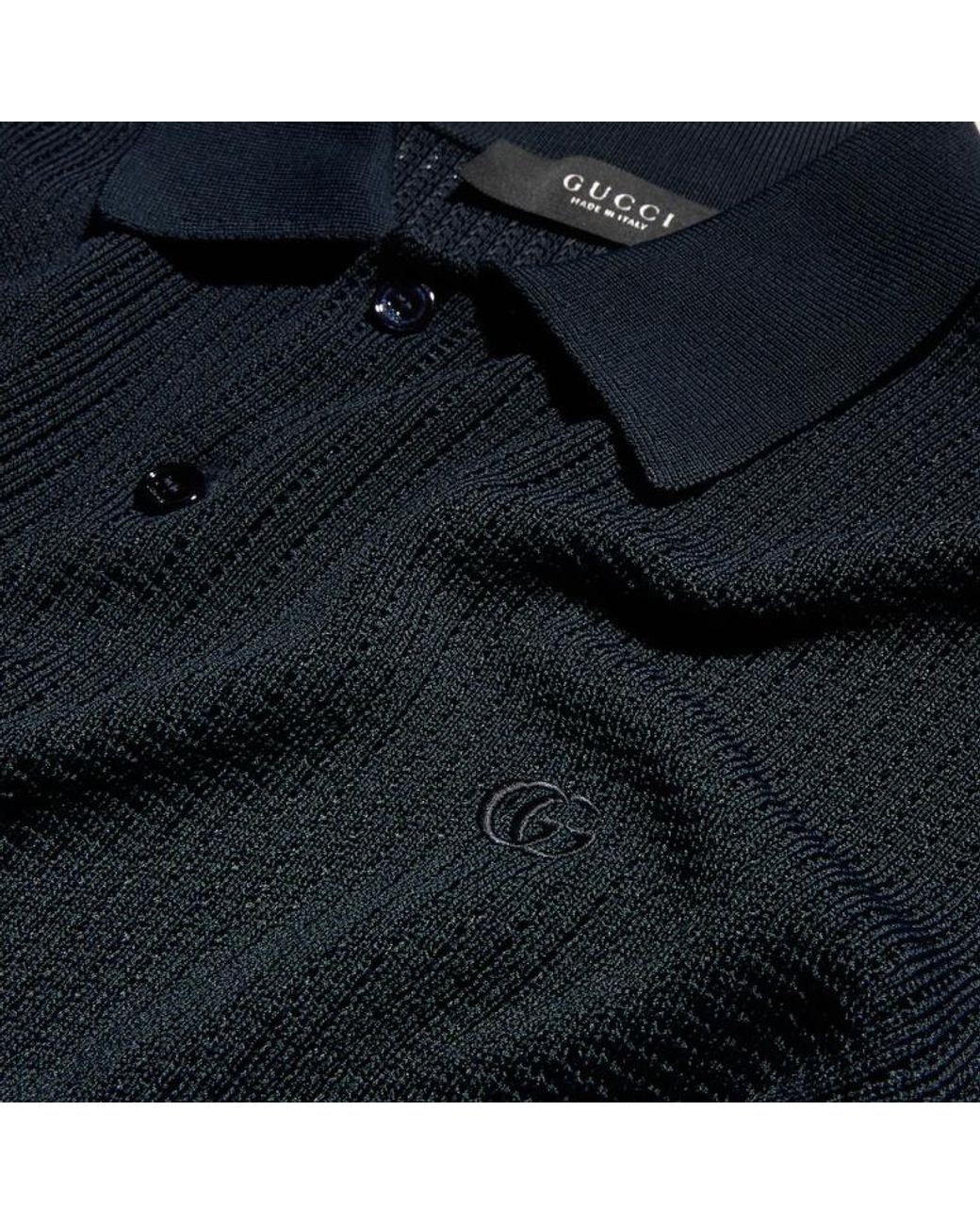 Gucci Blue Technical Knit Fabric Polo Shirt With Embroidery for men