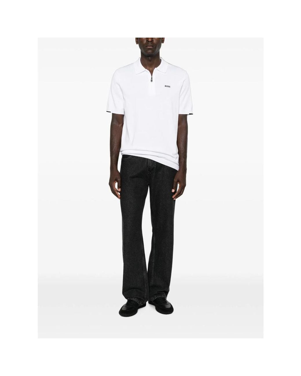 Boss White Ever-X Half-Zip Polo Shirt for men