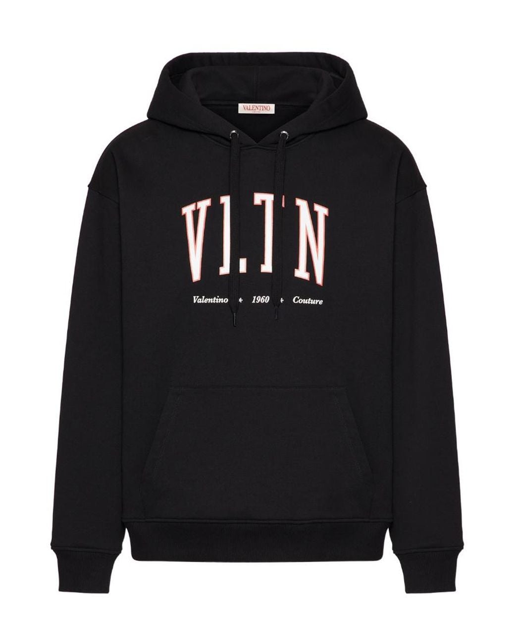 Valentino Black Vltn Logo Printed Drawstring Hoodie for men