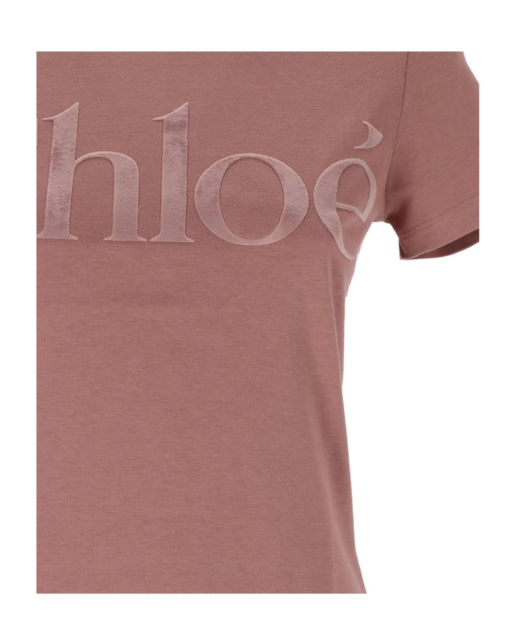 Chloé Pink Chloé Logo Detailed Crewneck T-Shirt