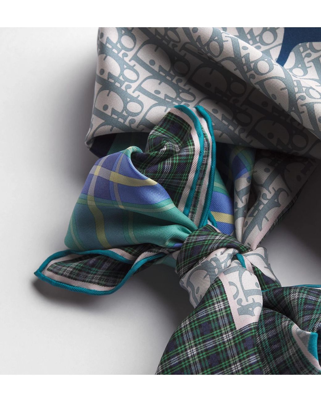 Dior Blue Infini Tartan90 Square Scarf