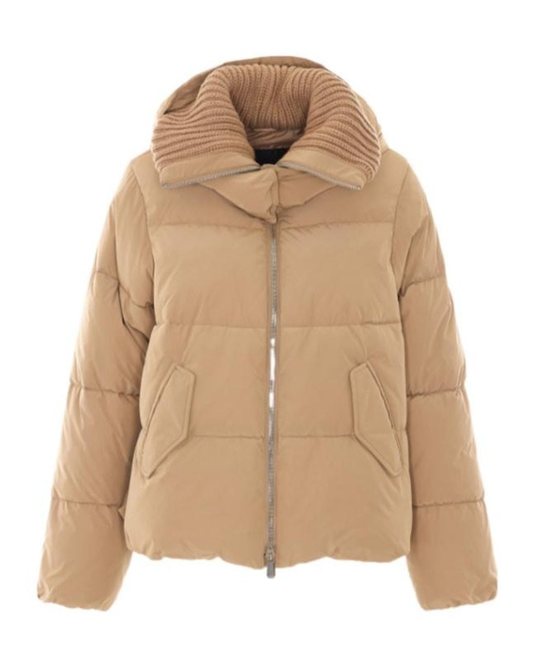 Pinko Natural Ribbed-Collar Zipped Puffer Coat