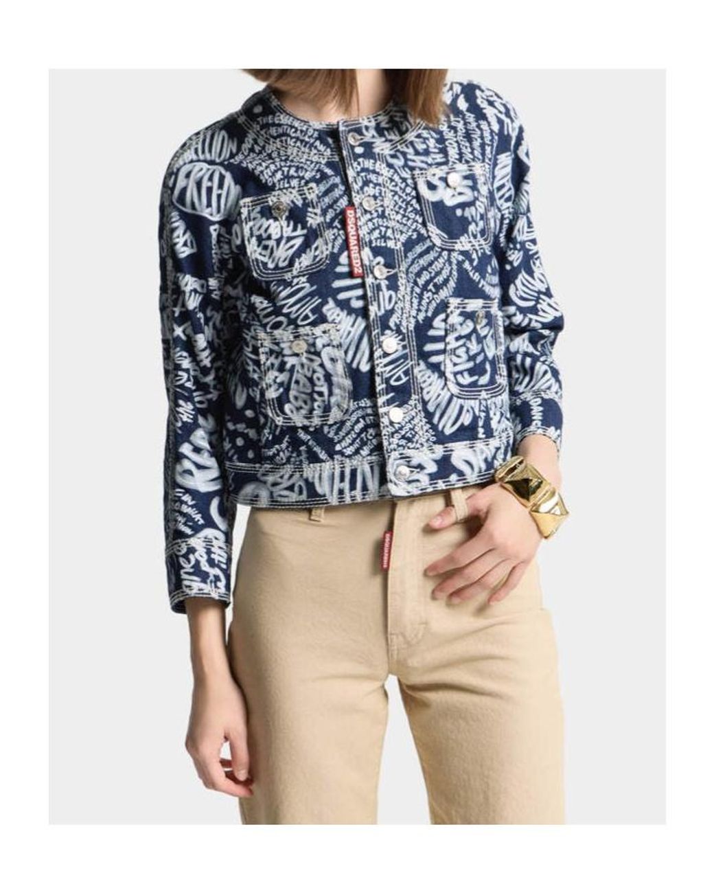DSquared² Blue Pattern-Printed Denim Jacket
