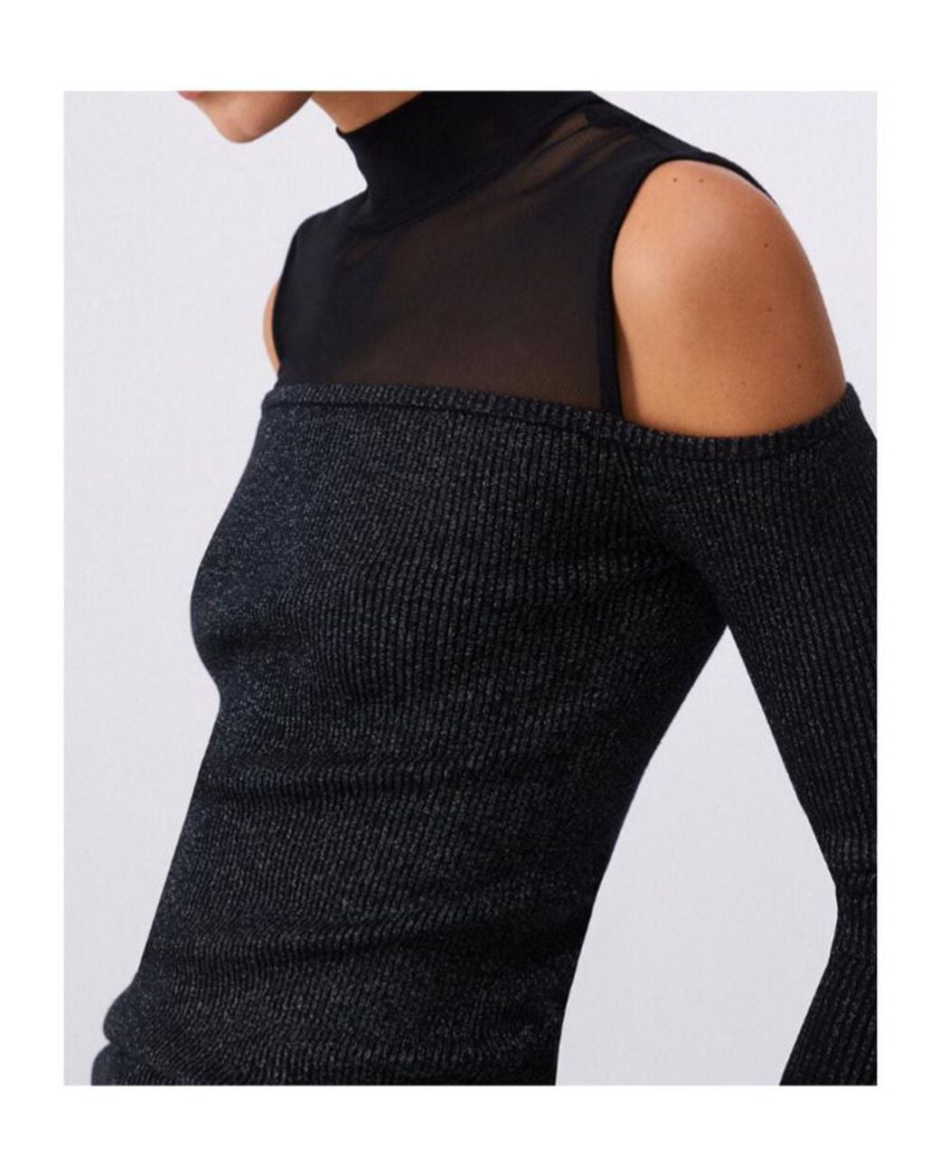 Liu Jo Black Mesh Insert Cold-Shoulder T-Shirt