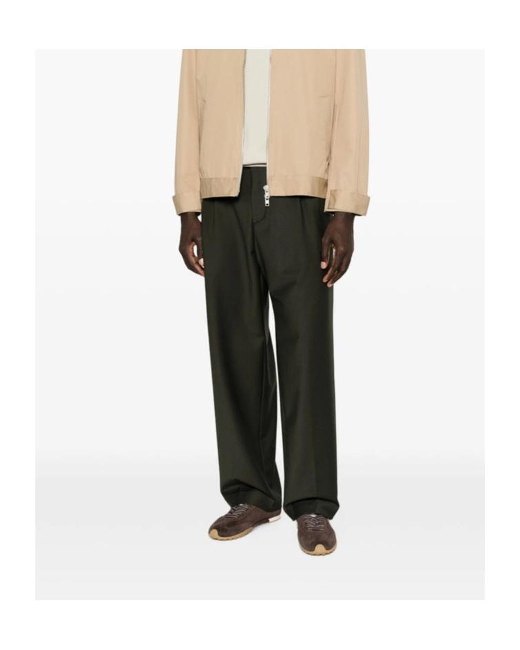 Myths Gray Pleated-Front Straight-Leg Trousers for men
