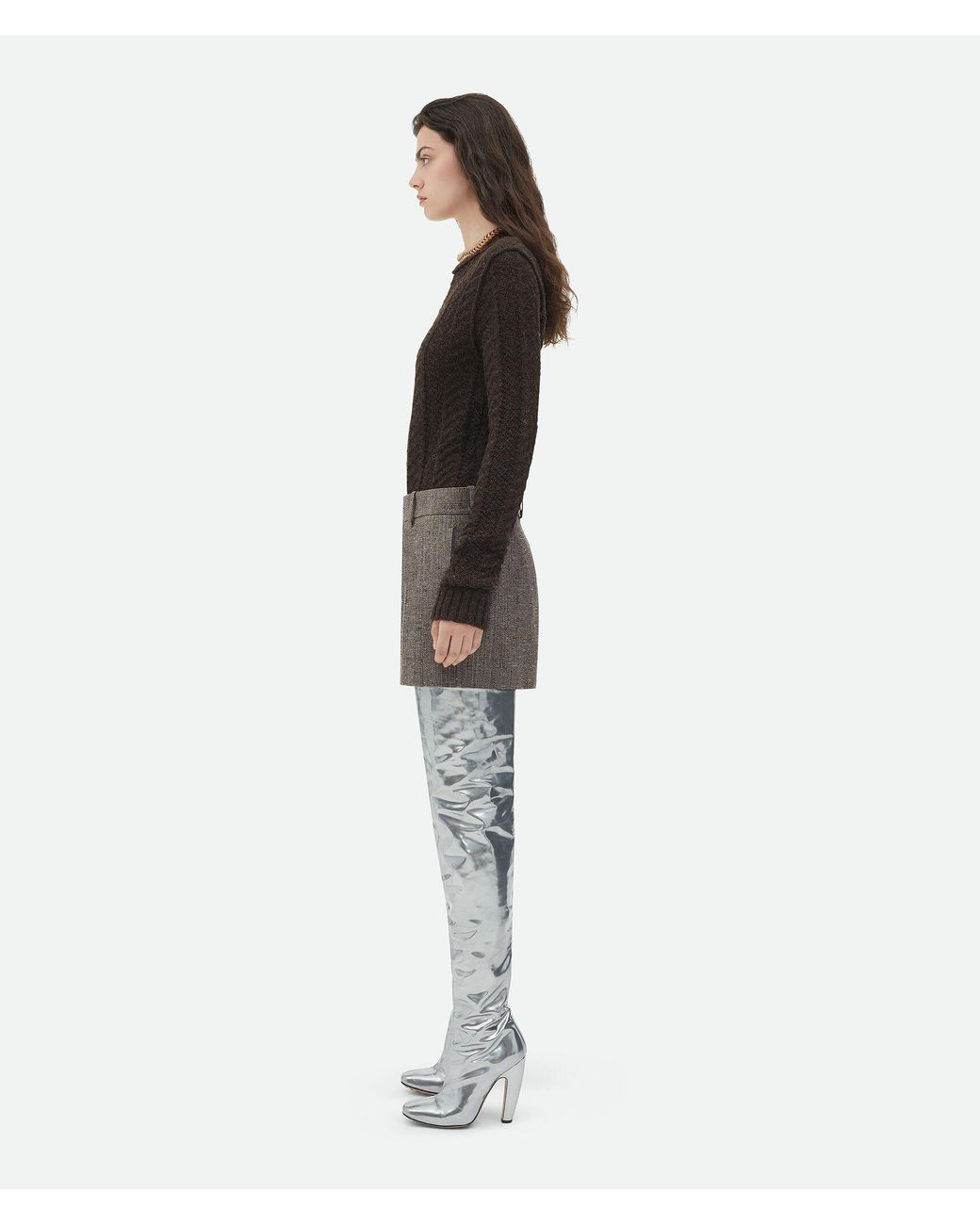 Bottega Veneta Gray Mini Pleated Skirt