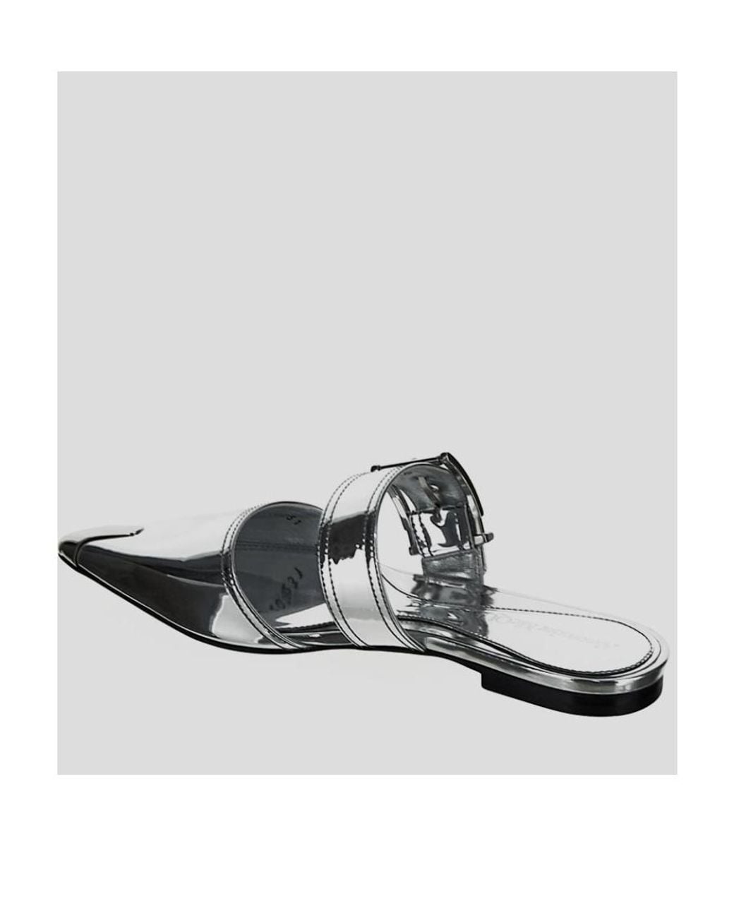 McQueen White Pointed Toe Buckled Mules