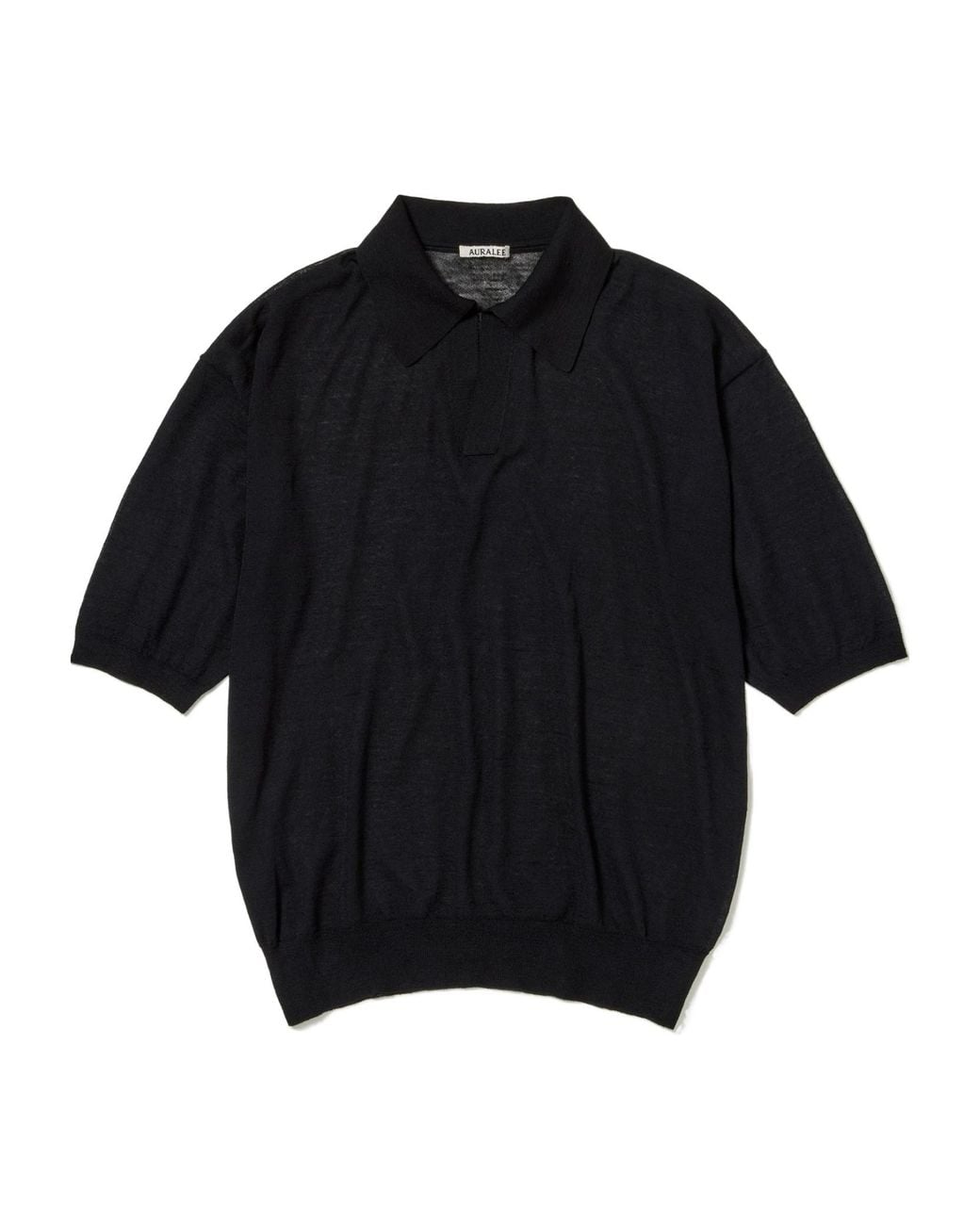 Auralee Black Mélange Wool-Blend Polo Shirt for men