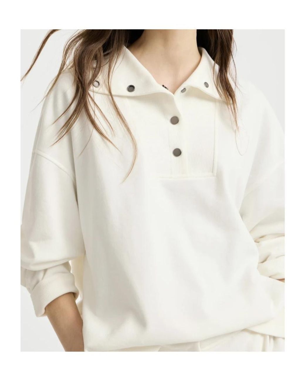 Brunello Cucinelli White Cotton Smooth French Terry Sweatshirt With Logo