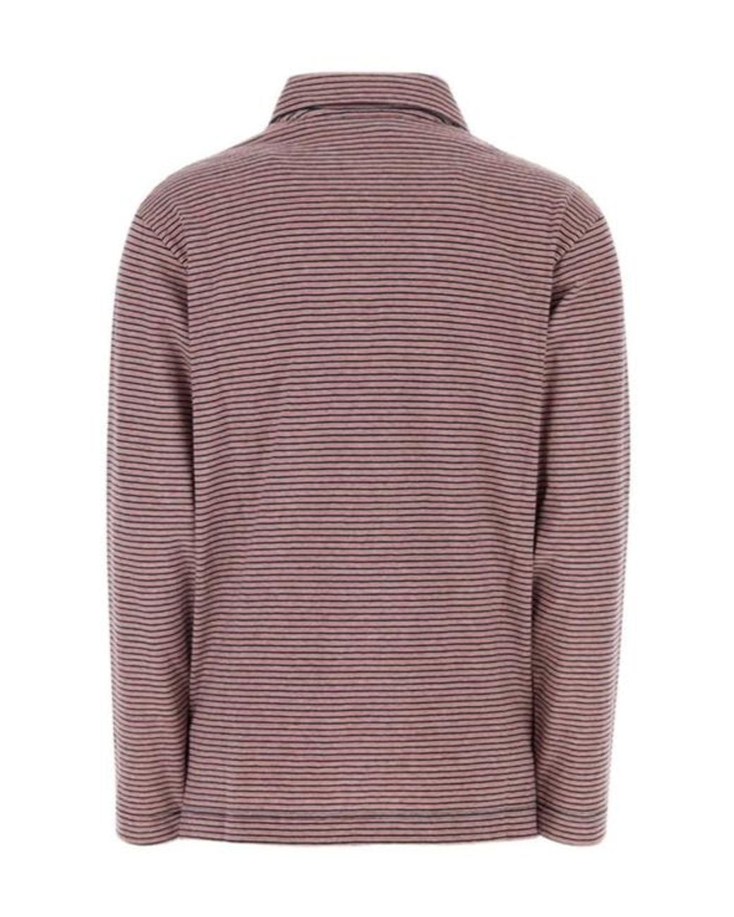 Jil Sander Brown Long-Sleeved Striped Polo Top