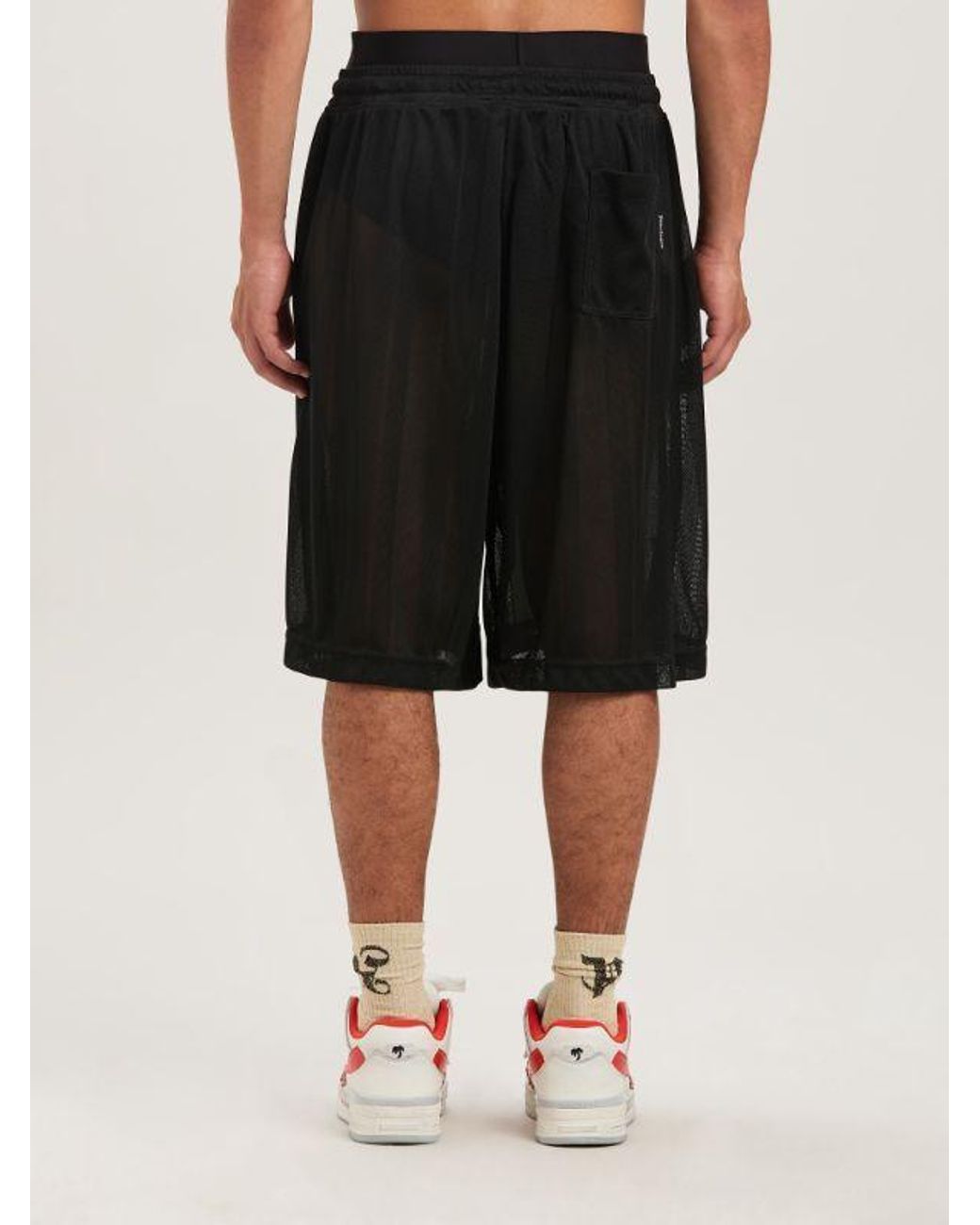 Palm Angels Black Mesh Palm Shorts for men
