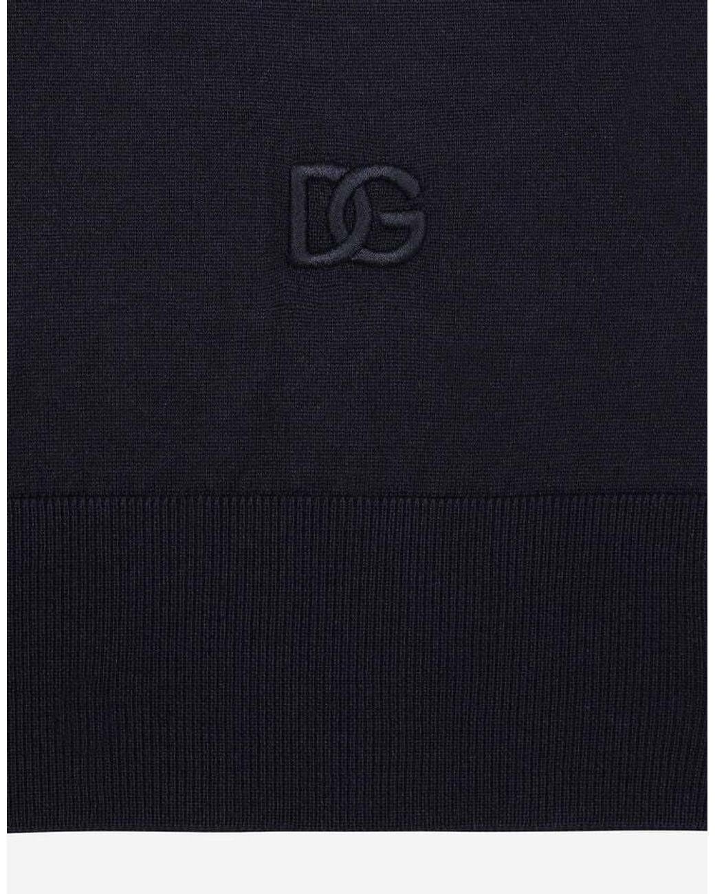 Dolce & Gabbana Blue Logo Embroidered Short-Sleeved Knitted Jumper for men