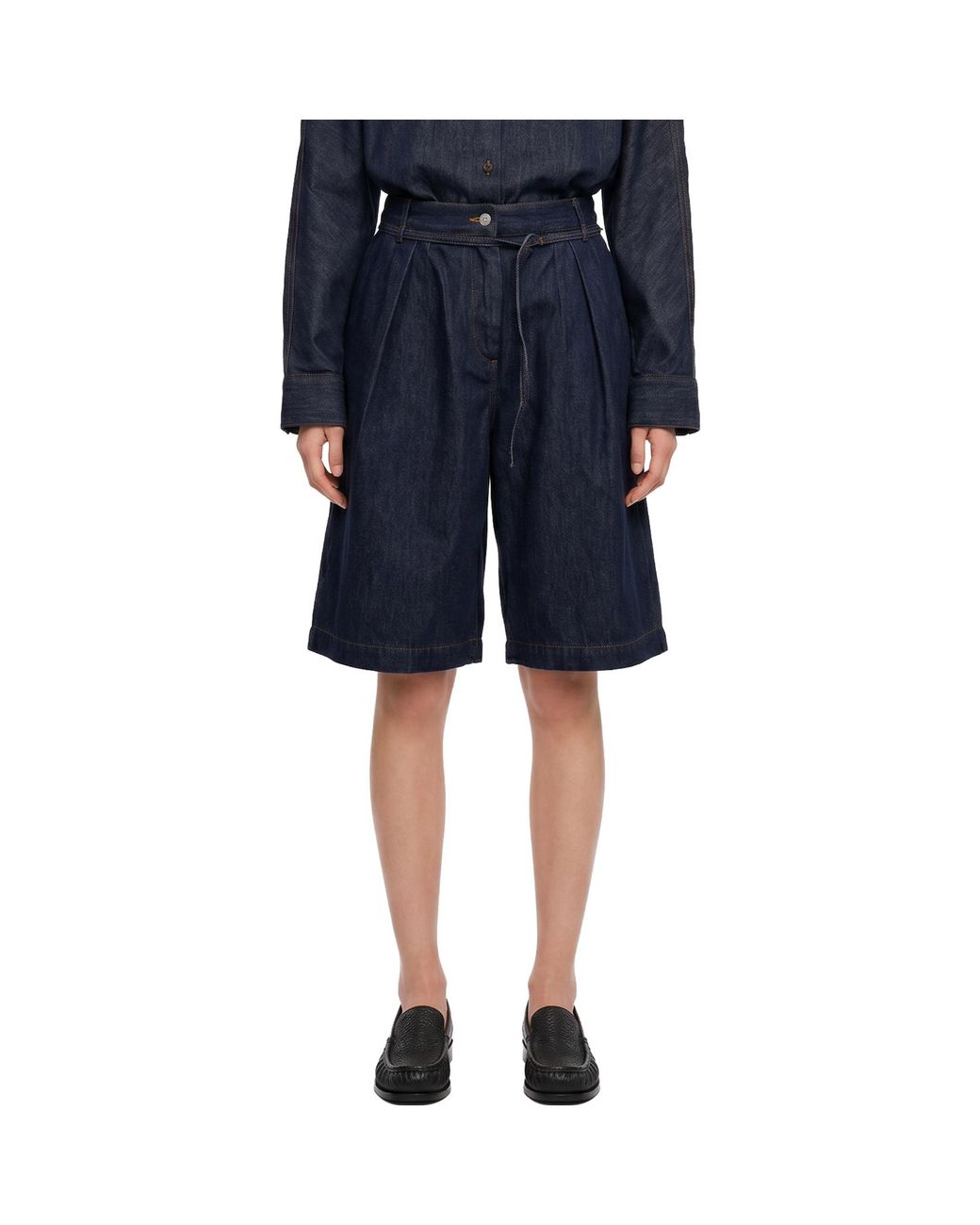 Dries Van Noten Blue Belted Denim Shorts