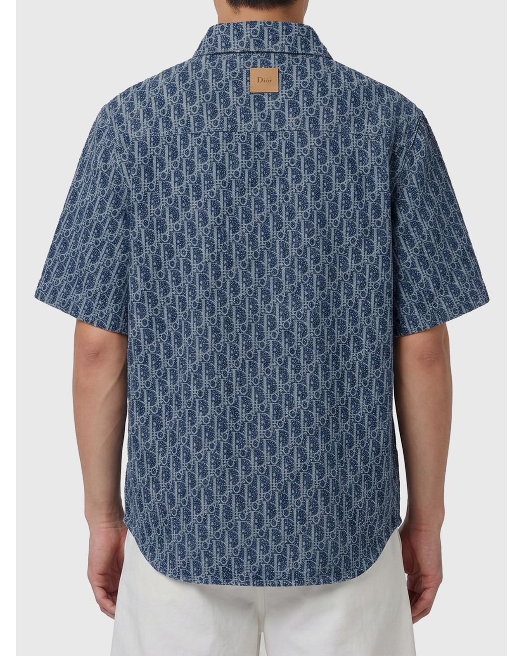 Dior Blue Homme Oblique Pattern Short-Sleeve Shirt for men