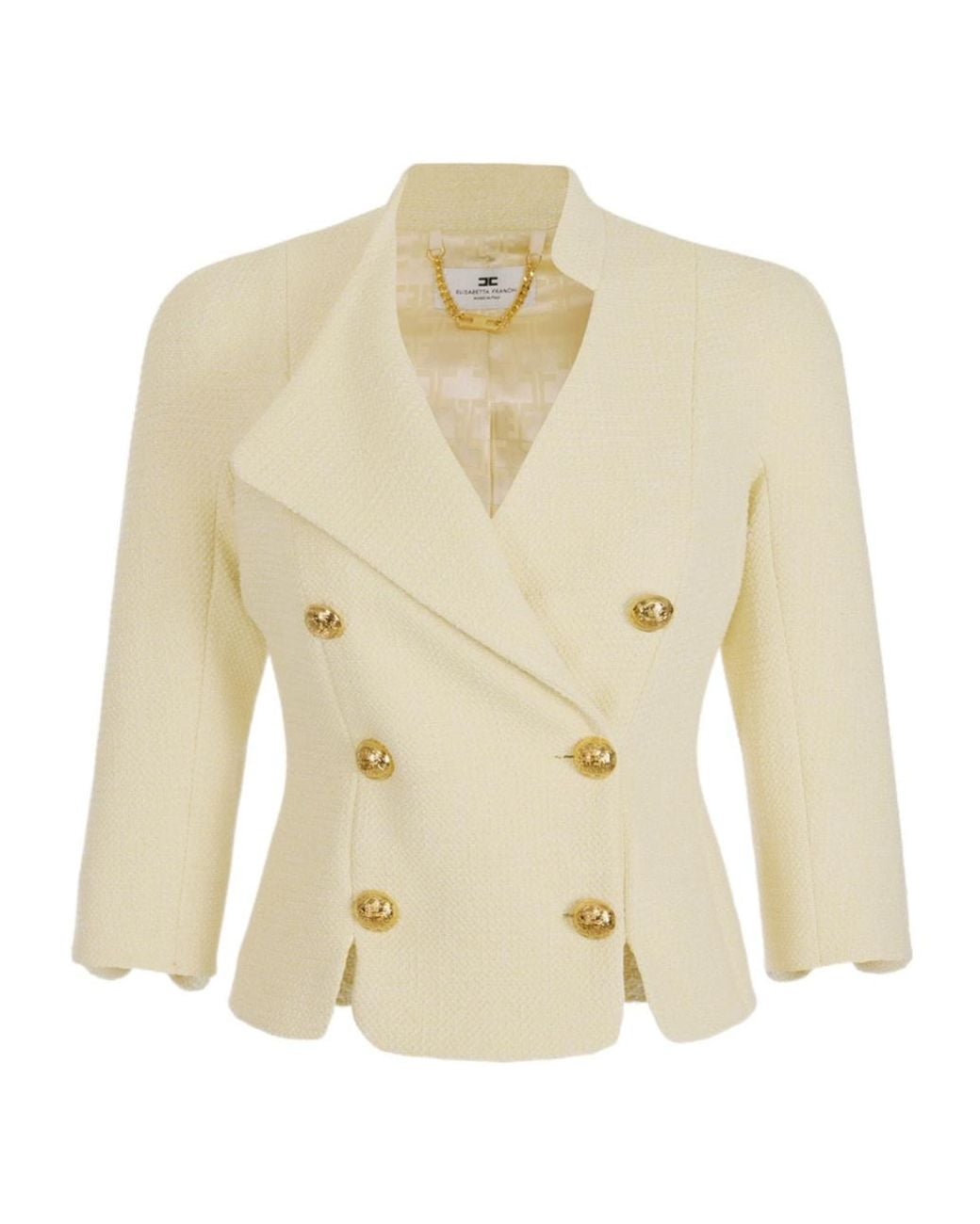 Elisabetta Franchi White Logoed Button Tweed Jacket