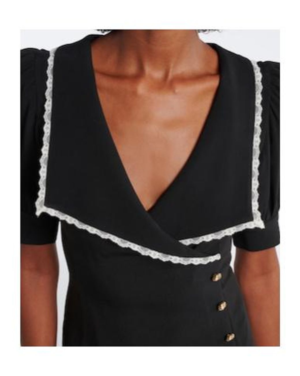 Alessandra Rich Black Lace-Trimmed Cady Midi Dress