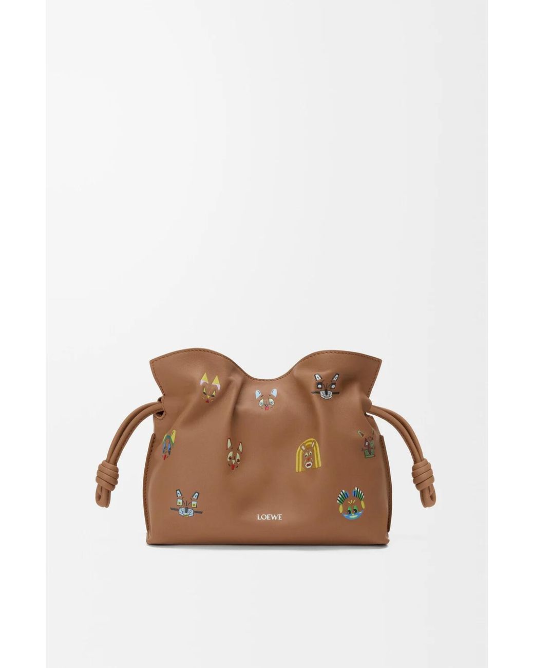 Loewe Brown Flamenco 3D-Effect Cat Printed Mini Clutch Bag