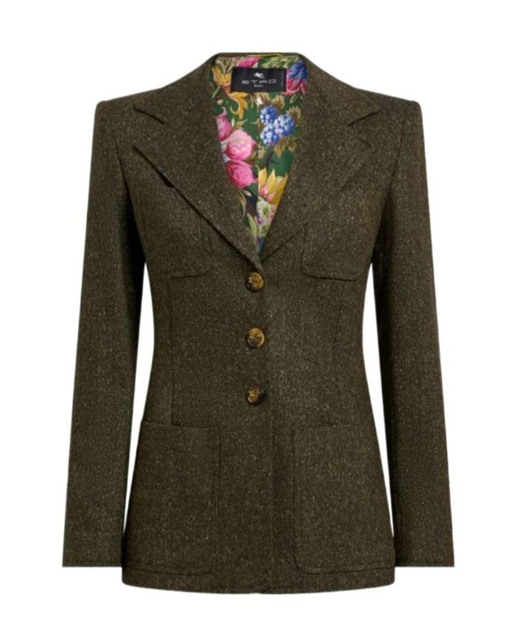 Etro Green Single-Breasted Wool-Blend Jacquard Jacket