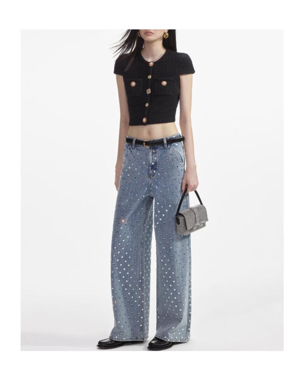 Self-Portrait Black Embellished Knitted Top