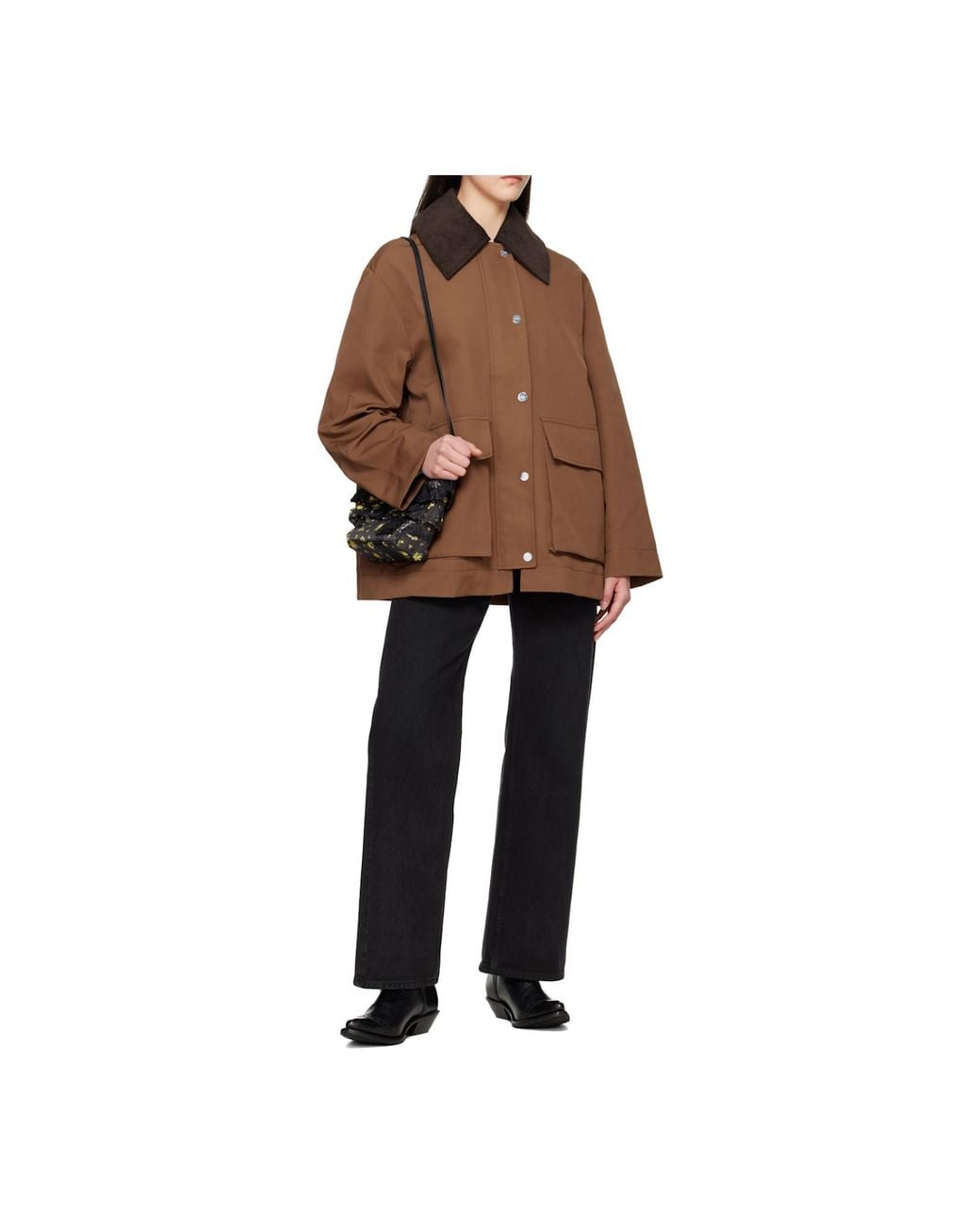 Ganni Brown Contrast-Collar Button-Front Jacket With Patch Pockets