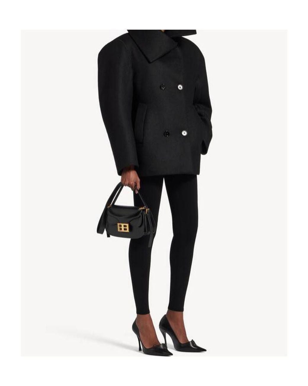 Balenciaga Black Asymmetrical Neck Caban Coat
