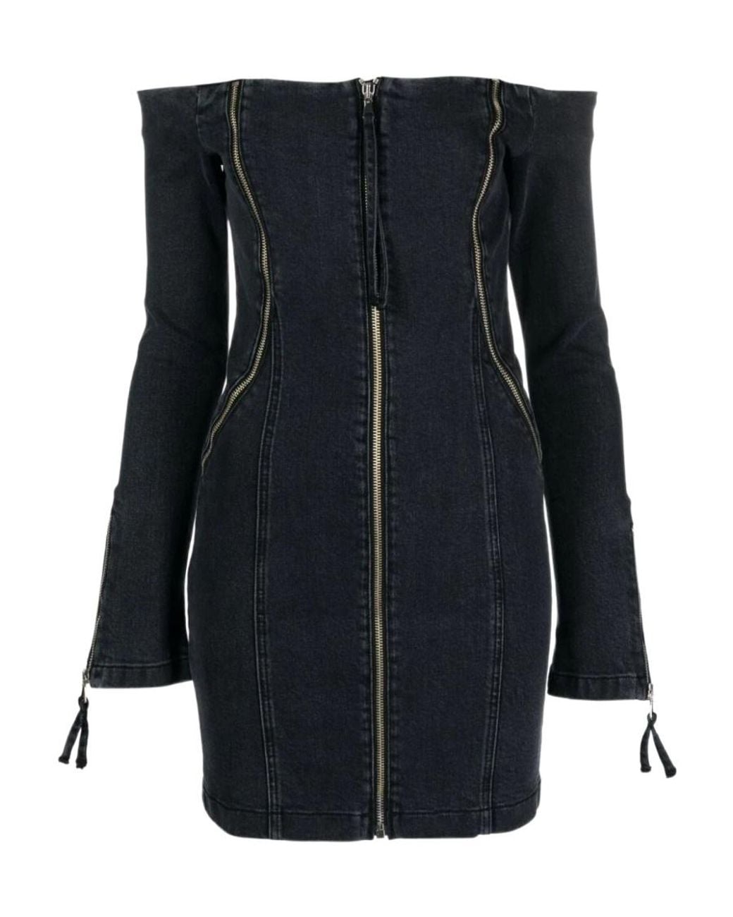 Blumarine Blue Long-Sleeve Zip Dress