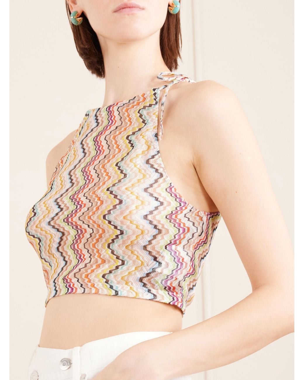 Missoni Pink Striped Mesh Halterneck Top