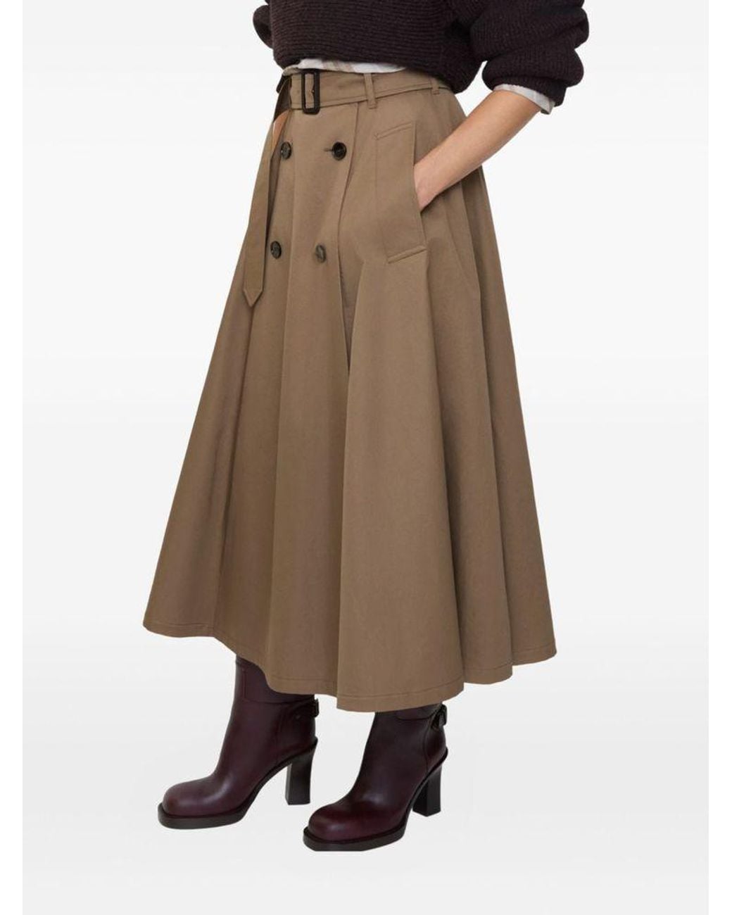 Burberry Brown Gabardine Trench Midi Skirt