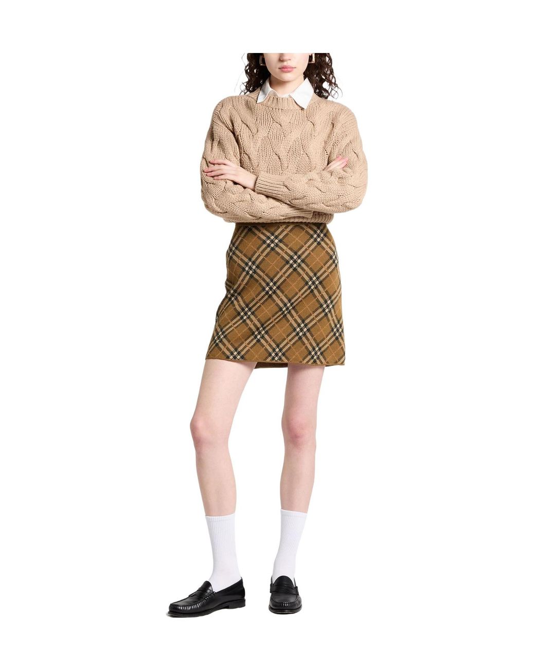 Burberry Metallic Camel Mini Skirt Wool, Mohair Wool, Polyamide