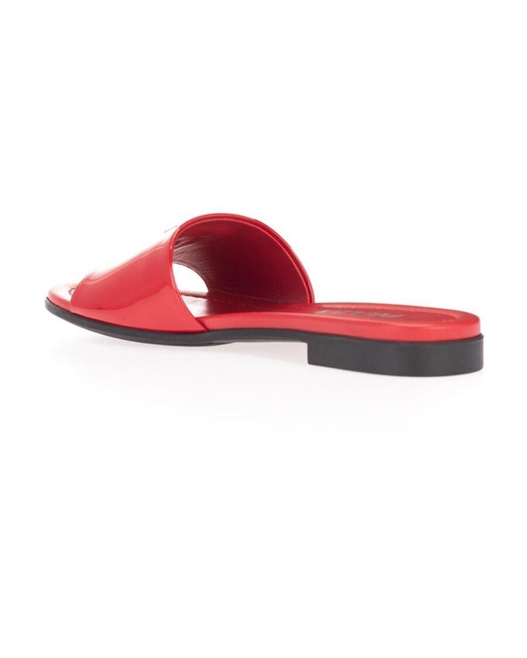 Prada Red Flat Bottom Logo Sandals