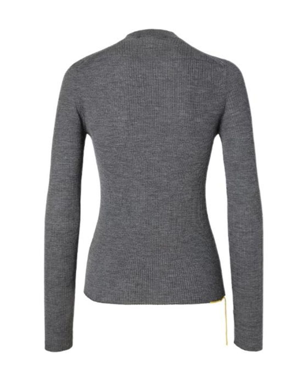 Fendi Gray Melange Wool Ribbed Sweater