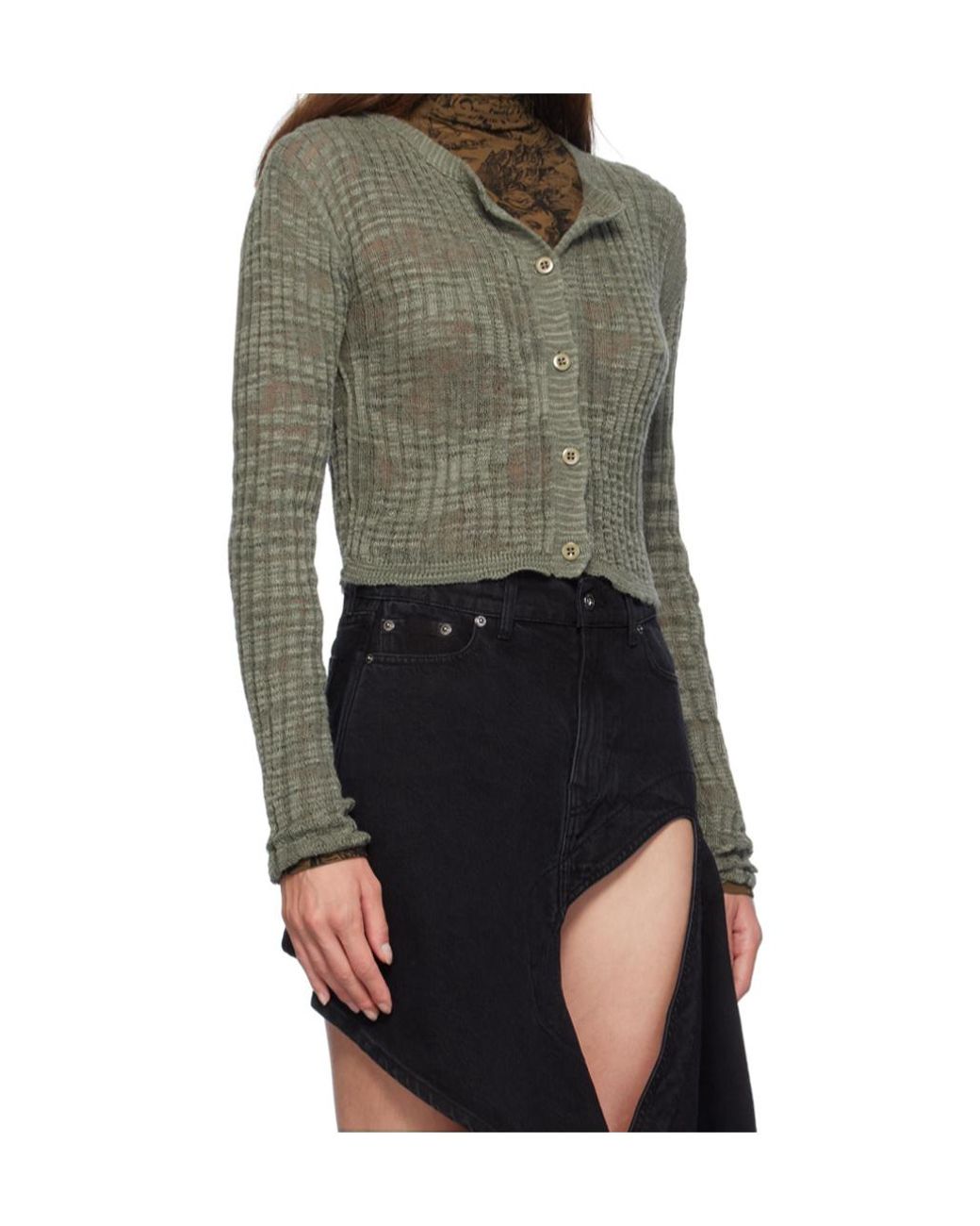 Acne Green Ribbed Semi-Sheer Cardigan