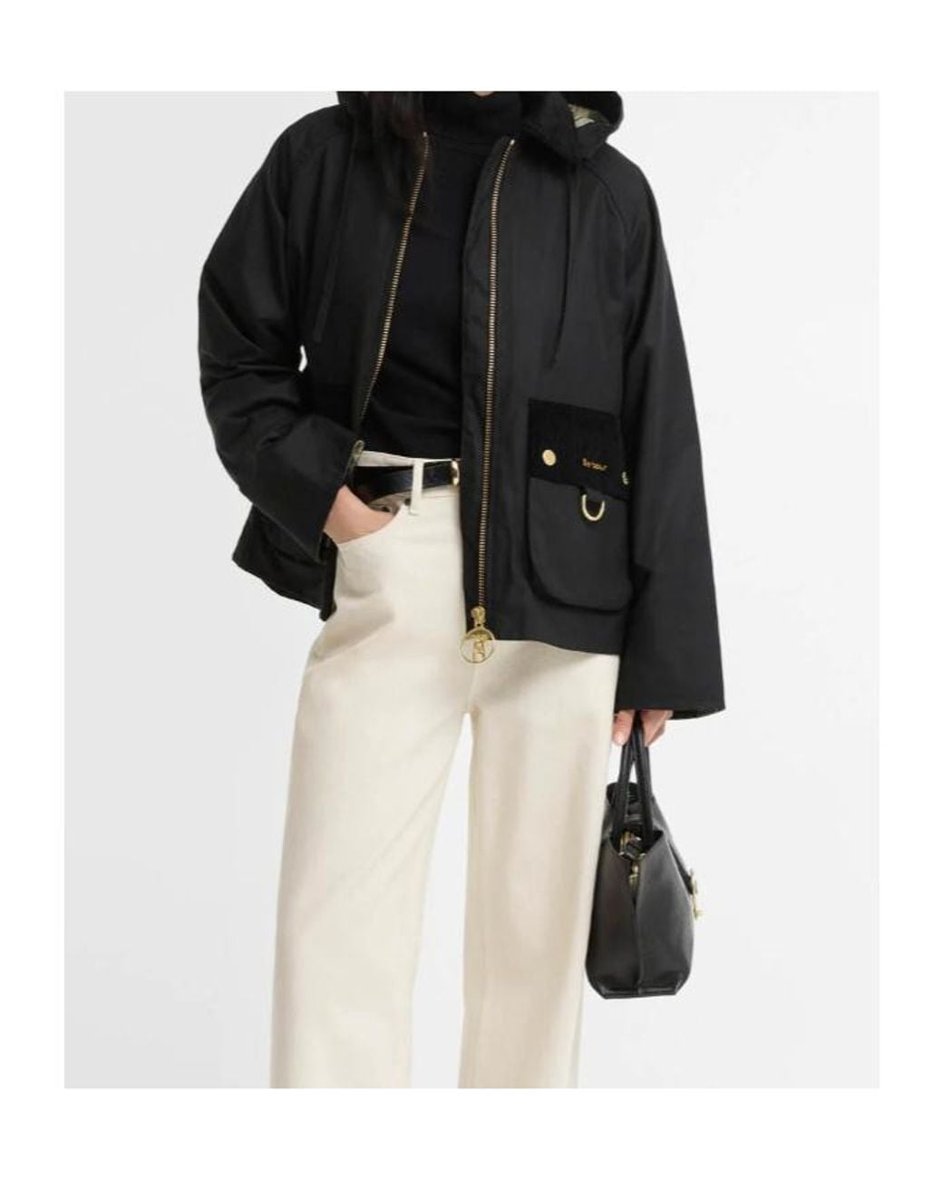 Barbour Black Carville Hooded Corduroy-Trim Jacket