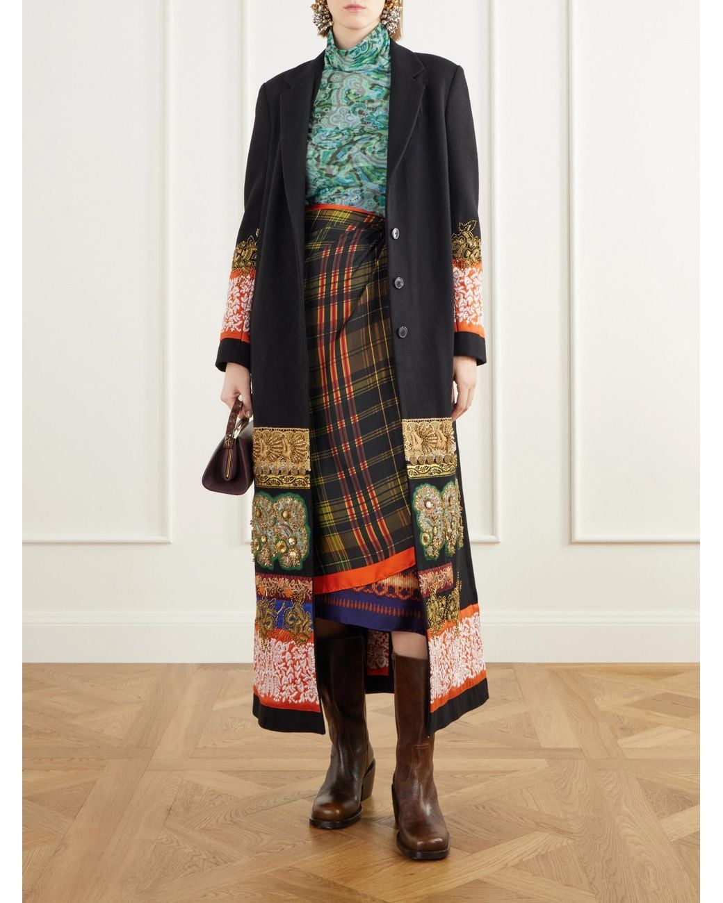 Dries Van Noten Black Embroidered Wool Coat