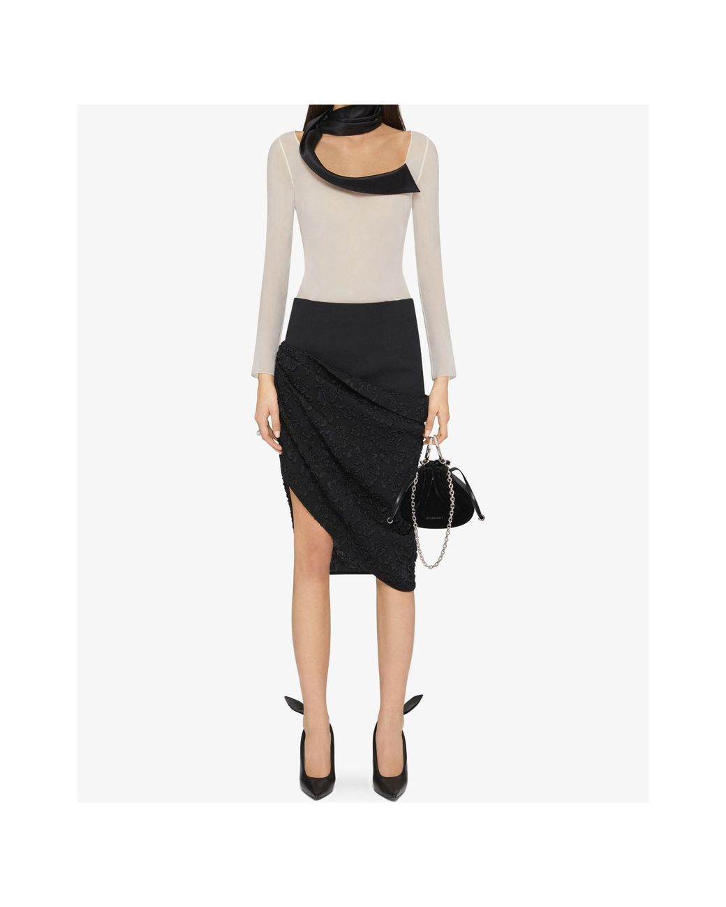 Givenchy Black Asymmetric Floral Skirt