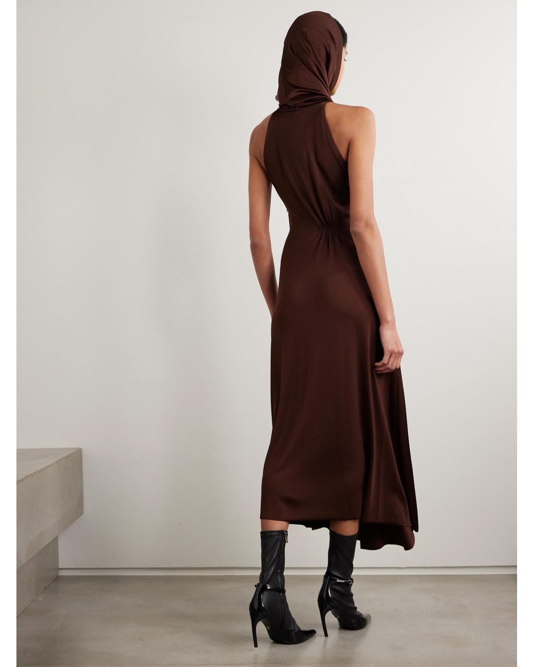 Victoria Beckham Brown Hooded Stretch-Jersey Midi Dress