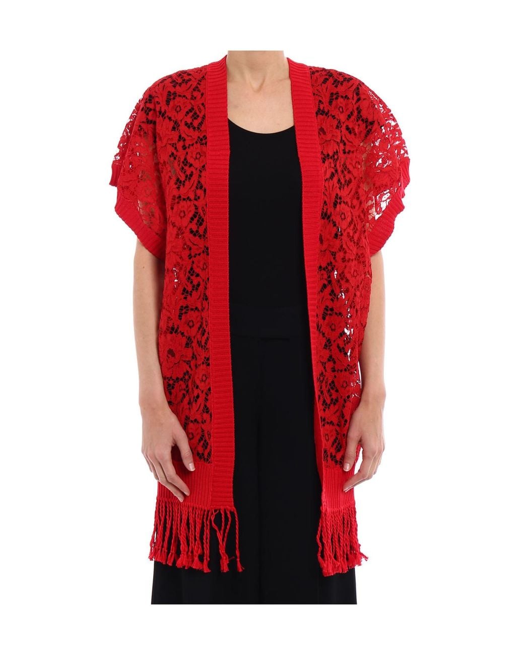 Valentino Red Fringed Cardigan