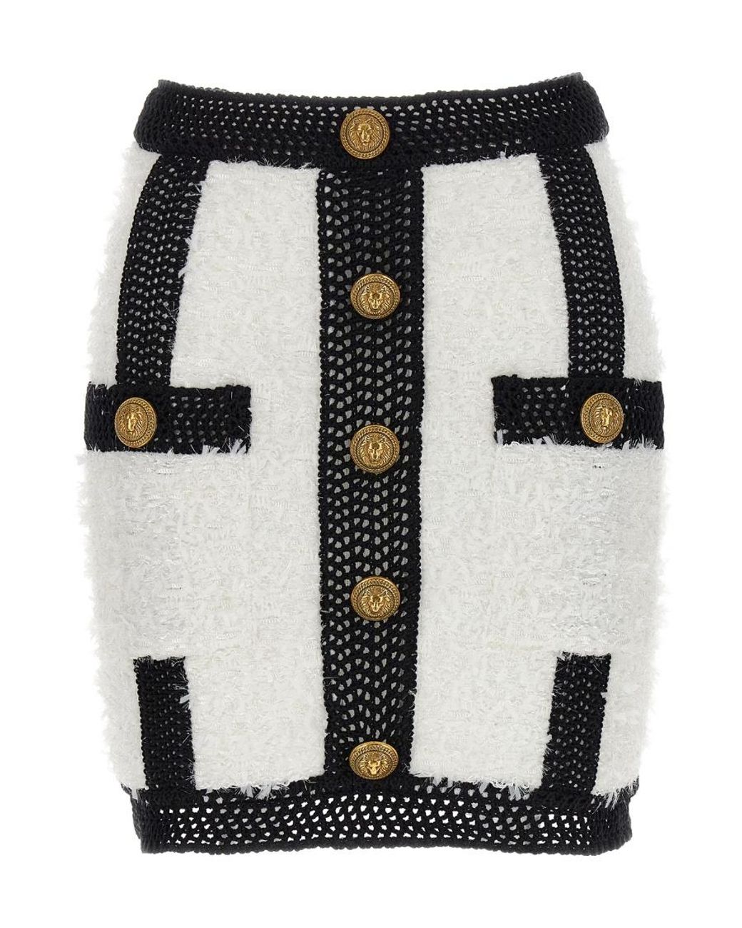 Balmain Black Button Embellished Tweed Mini Skirt