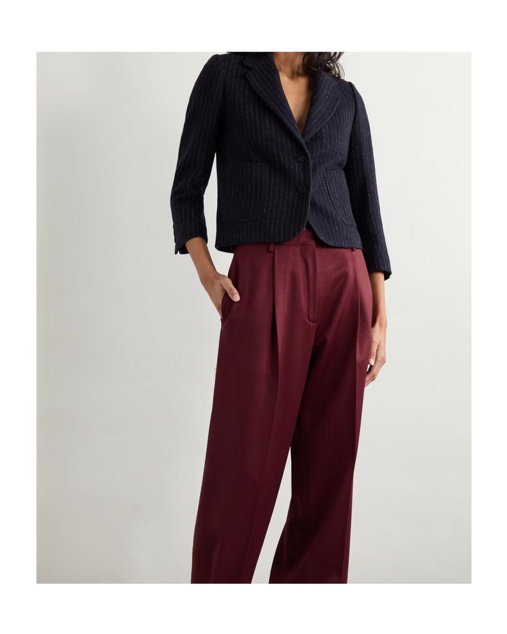 Dries Van Noten Blue Cropped Pinstriped Wool Blazer
