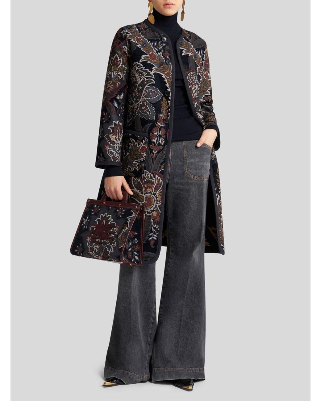 Etro Black Reversible Chenille Jacquard Coat