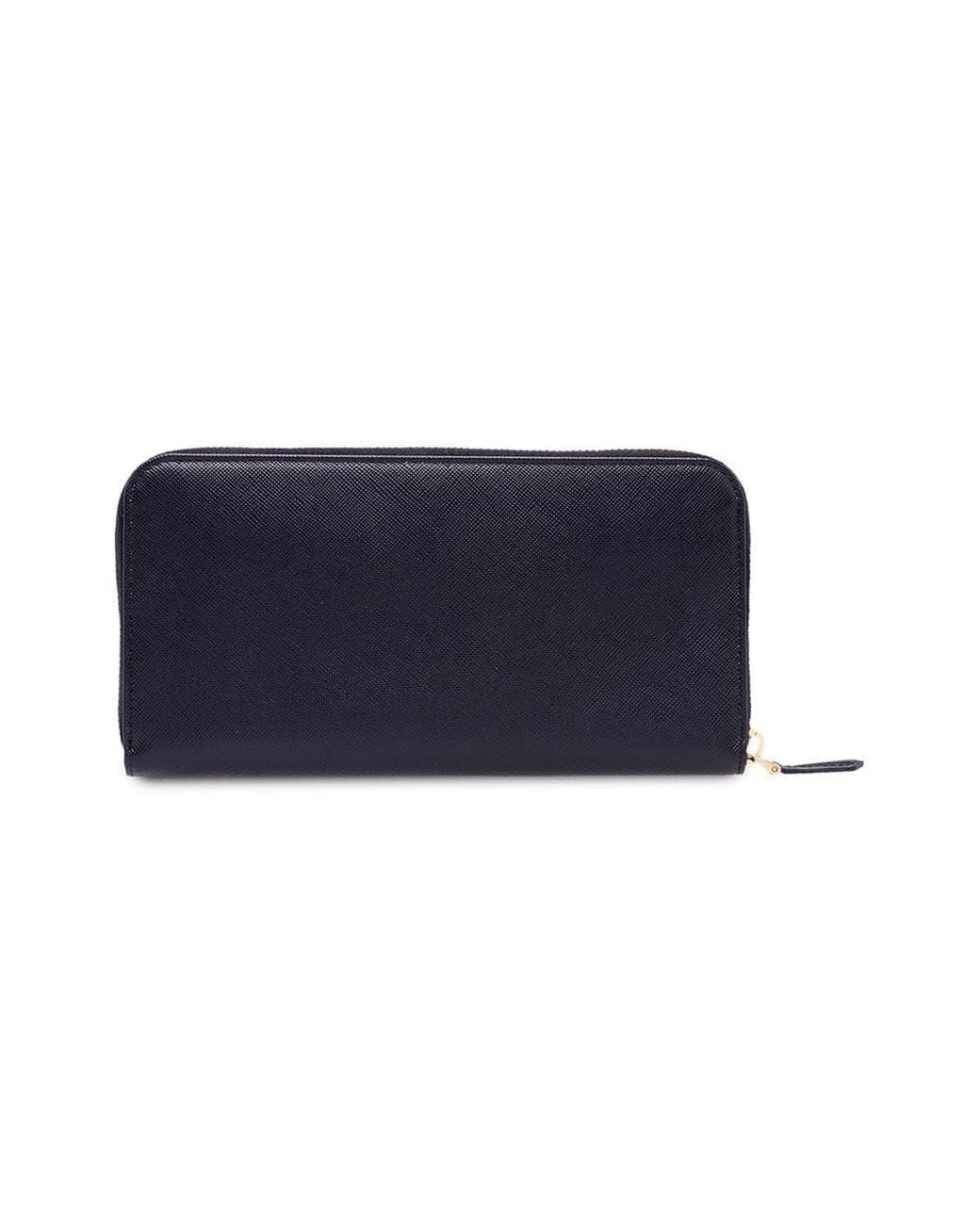 Prada White Logo Plaque Zipped Wallet